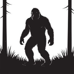 Fototapeta premium Bigfoot Silhouette Walking in Forest Cryptid Vector Illustration.