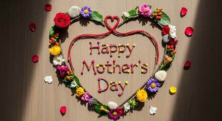 Heart-Shaped Mother's Day Floral Arrangement with Twine Letters