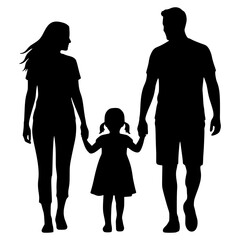 Parents Walking Hand in Hand with Daughter Family Silhouette, family, parents, daughter, walking, silhouette