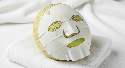 Honeydew Melon with Sheet Mask on White Towel, Close-Up