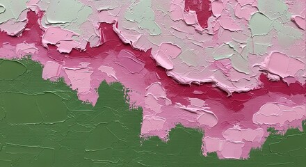 Impasto Pink Blooms and Verdant Greenery: A Textured Floral Land