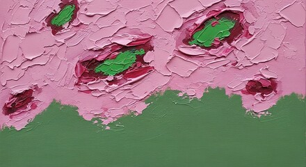 Impasto Pink Flowers with Green Centers and Background Oil Paint