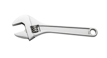Silver adjustable wrench for repair and construction isolated PNG with Transparent Background
