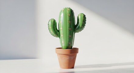 Inflatable cactus with star pattern in terracotta pot against wh