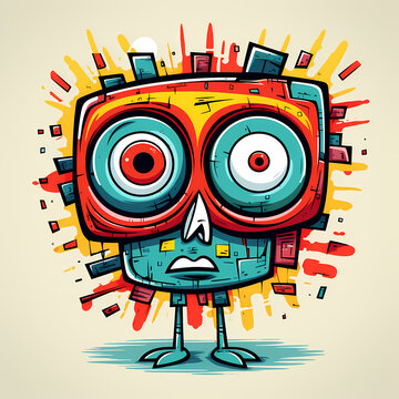 cartoon character, creative design, oversized glasses, expressive face, fun art, playful style, imaginative illustration, graphic art, character design, digital art, eye-catching, unique concept, spla
