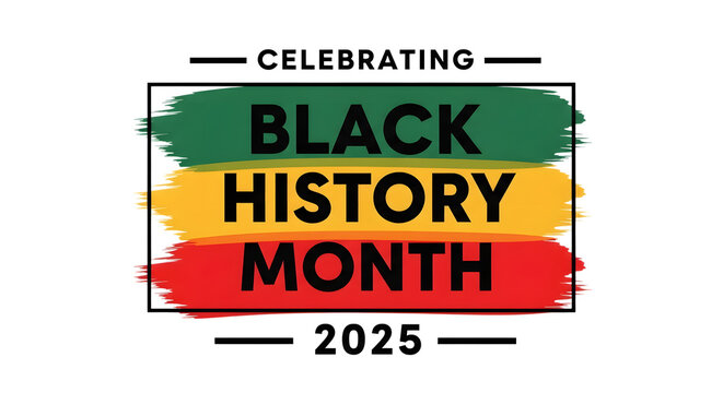 Black history month 2025 celebrating with green, yellow, and red colors isolated on transparent background