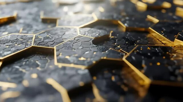Metallic Hexagon Surface with Golden Light