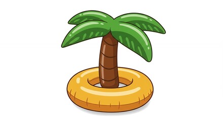 Illustration of a palm tree and an inflatable ring isolated on white background