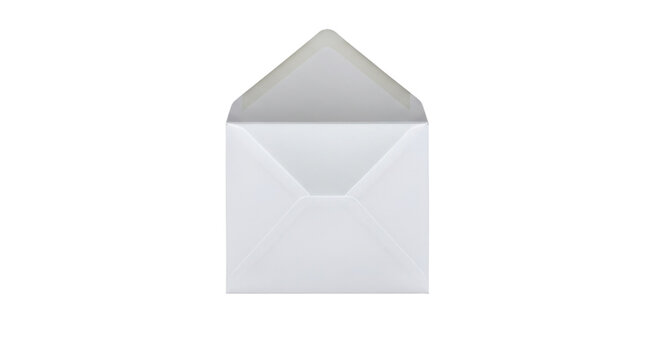 Opened blank white square envelope for invitation card isolated PNG with Transparent Background