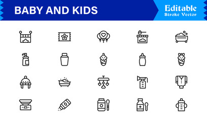 Baby And Kids Parenting Line Icon Set Modern, Minimal, Pixel Perfect, And Editable Outline Symbols For Family Themes