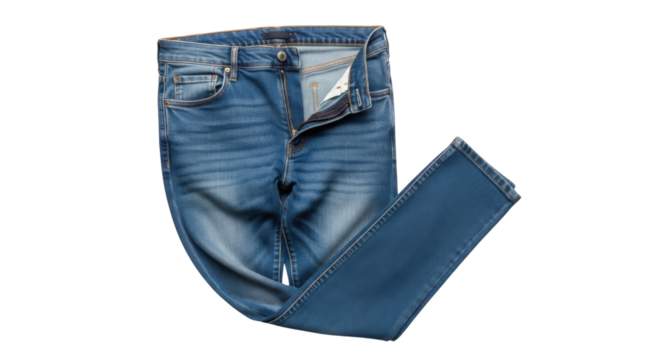 Open blue denim jeans, casual wear isolated PNG with Transparent Background