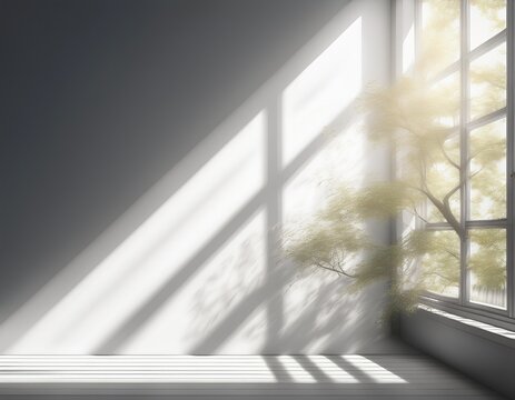 Fototapeta shadow overlay effects of realistic window and tree branch shadow with light blur on white background summer sunlight and shadow overlay effect