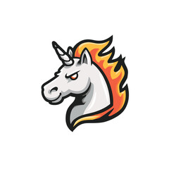 Fierce unicorn head with flaming mane