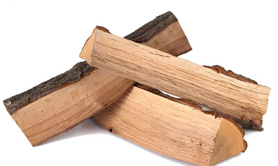 Stack of three cut logs with bark. stack of firewood isolated