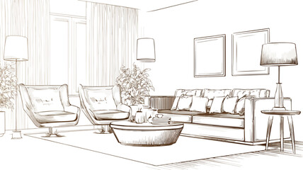 Fototapeta premium Elegant Modern Living Room Interior Design Vector Illustration