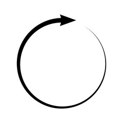 Circular arrow, black silhouette isolated on a white background, circular repetition pattern, vector. Direction, movement in a circle, repetition. Graphic element, flat design. Icon, arrow sign
