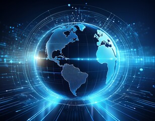 futuristic tech design featuring digital globe concept for business solutions innovation hi tech global network interface with data visualization connection modern tech background