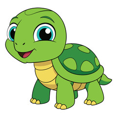 Fototapeta premium Cute cartoon turtle with a green shell