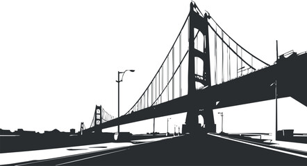 Fototapeta premium A striking black and white silhouette of a bridge showcasing modern architecture and urban landscape..
