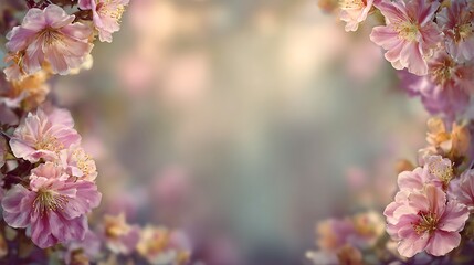 Soft pastel floral border with delicate blooms against a serene, blurred background, evoking a gentle and romantic natural beauty concept perfect for elegant designs