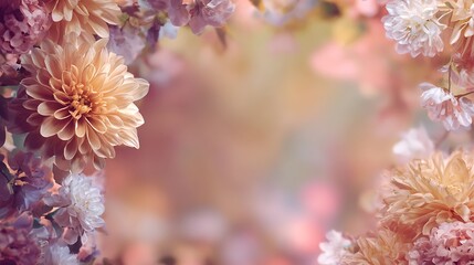 Delicate pastel chrysanthemum blooms bathed in soft morning light, creating a serene and ethereal floral backdrop, perfect for tranquil nature themes and graceful autumn designs
