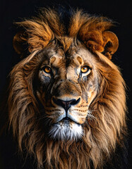 Fototapeta premium Majestic lion portrait with golden mane
