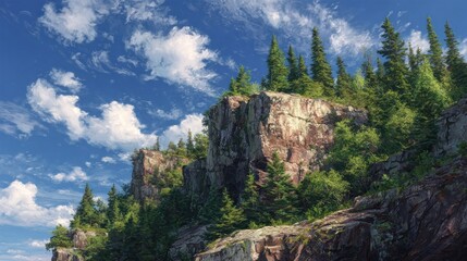 Naklejka premium Rocky cliffside forest landscape