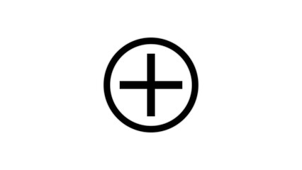 Simple black plus sign inside an oval shape on a white background
