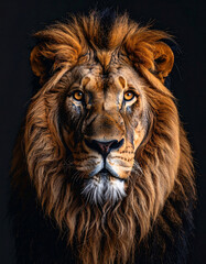 Naklejka premium Majestic lion portrait with golden mane