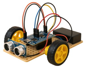 Robotic Car Chassis with Electronics and Sensors for STEM Education circuit board isolated on a transparent background