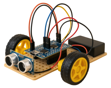 Robotic Car Chassis with Electronics and Sensors for STEM Education circuit board isolated on a transparent background
