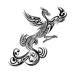 Tribal styled phytomorphic dragon tattoo design featuring bold elements and decorative outlines with a vintage aesthetic