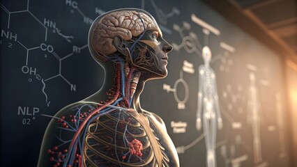 Detailed illustration of human endocrine system showing glands