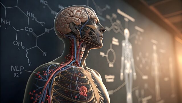 Detailed illustration of human endocrine system showing glands