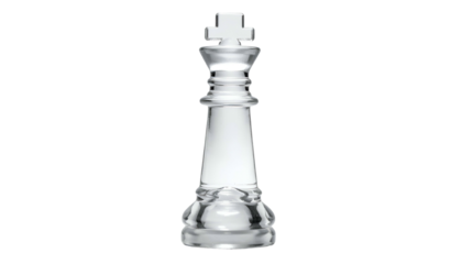 Isolated transparent chess king piece, standing tall