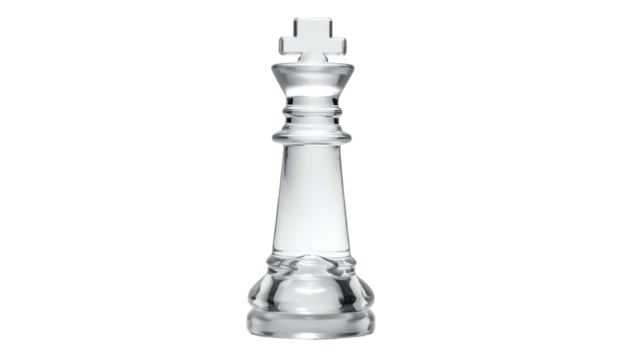 Isolated transparent chess king piece, standing tall
