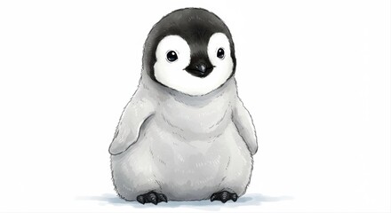 Obraz premium Adorable Emperor Penguin Chick Illustration on Clean White Background Art Style