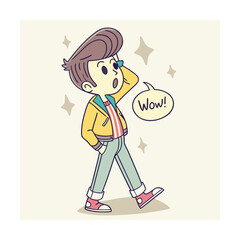 Fototapeta premium Stylish Boy Wow Pose, Cool Boy Saying Wow, Handsome Boy Expression Wow, Modern Stylish Boy Wow
