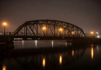 Naklejka premium Mysterious Bridge at Night: Evokes Calm and Urban Atmosphere for Travel and Infrastructure Projects