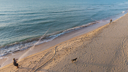 Summer seascape beautiful waves, blue sea water in sunny day. Royalty high-quality free best stock of tranquil beach with turquoise waves splashing, sand shore. Aerial view, tropical nature background