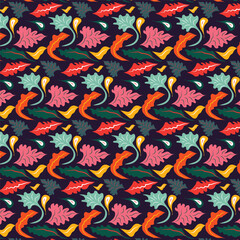seamless pattern with flowers and leaves