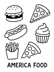 American Fast Food Icons Doodle Set