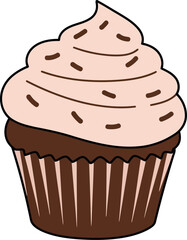 Charming chocolate cupcake with swirled frosting and sprinkles vector