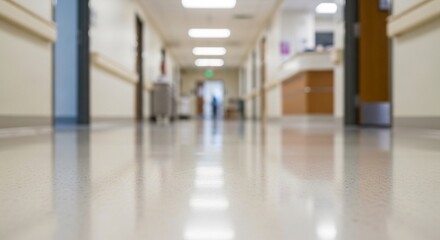 Blurred Perspective of Empty Hospital Hallway Interior Detail View Shot