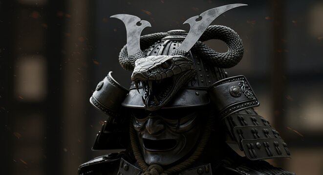 Detailed view of a samurai armor statue against a soft focus background