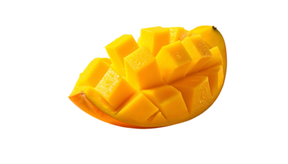 Freshly cut mango, diced for easy eating, vibrant yellow, isolated