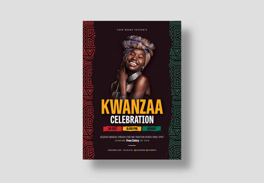 Kwanzaa Flyer Template with African Motifs for Africa Events & Black History Month