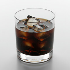 Glass of chilled cola with ice cubes, classic carbonated soft drink served cold, refreshing beverage for fast food menus, casual dining, advertising, or thirst-quenching drink concept