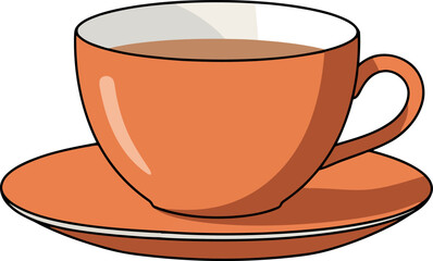 Warm orange coffee cup saucer hot beverage morning drink illustration vector