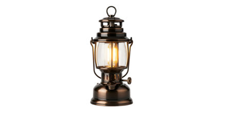 Vintage kerosene lantern isolated on transparent background is a portable light source that burns kerosene oil to produce light, often used in camping and emergencies